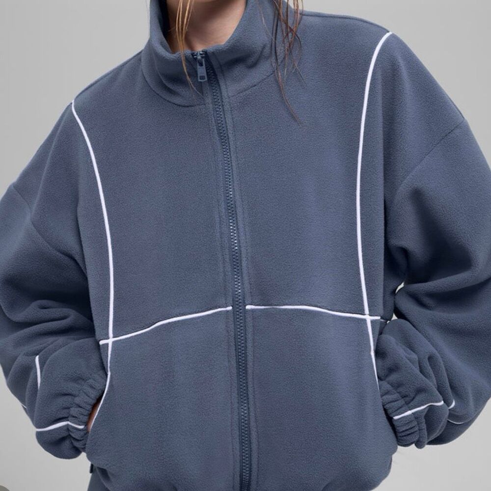 ALO Polar Fleece Game Time Full Zip Jacket in Bluestone/White Size S - Picture 2 of 7